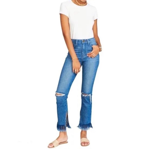 NWT SHOW ME YOUR MUMU BROOKLYN HIGH WAIST FRAYED JEANS! HARBOR WASH! - Picture 3 of 5